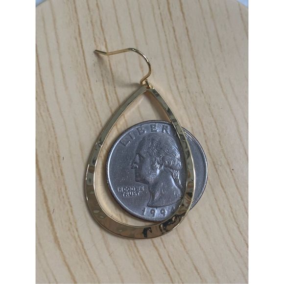 Gold Hammered Tear Drop Earrings #classic - Picture 3 of 4